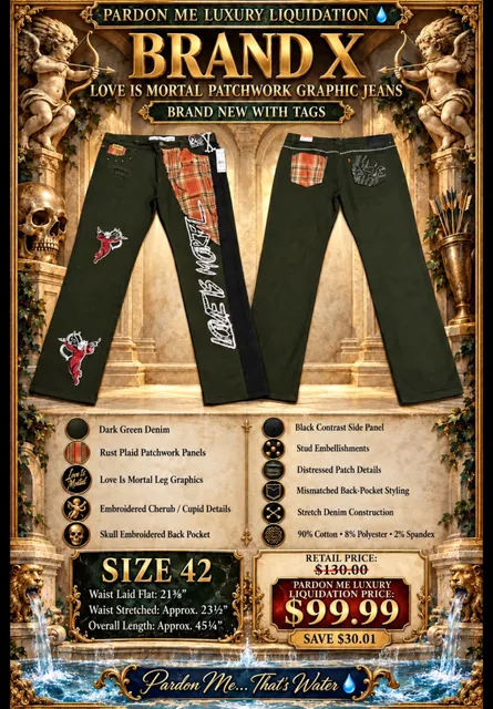 Brand X Love Is Mortal Dark Green Plaid Patchwork Jeans