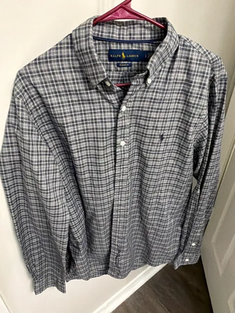 Polo Ralph Lauren Mens L Classic Fit Plaid Button Down Shirt Long Sleeve Pony