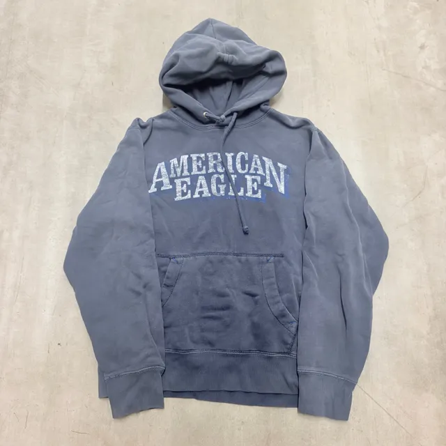 American Eagle Hoodie Size L Blue Cotton Fleece Graphic Pullover