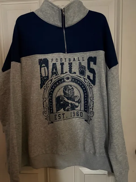 Dallas Football Quarter-Zip Pullover Sweatshirt Size XL Gray Blue Est. 1960