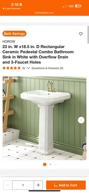 Horow 23 In. Pedestal Combo Bathroom Sink in White