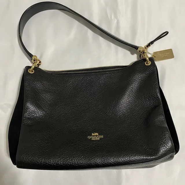 Coach Designer Mia Black Textured Leather Suede Shoulder Bag Purse