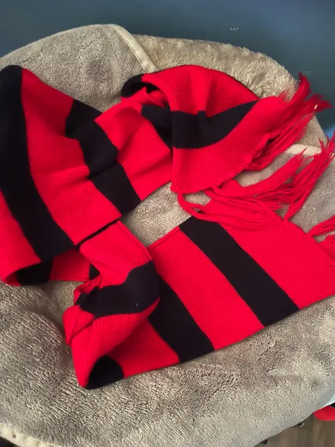 Red And Black Striped Knit Scarf