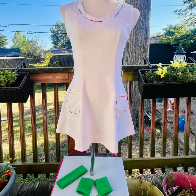 Vintage White Rainbow Trim Tennis Dress