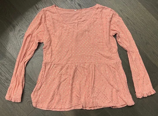Unbranded V-Neck Babydoll Top Pink Gold Foil Dot Long Sleeve