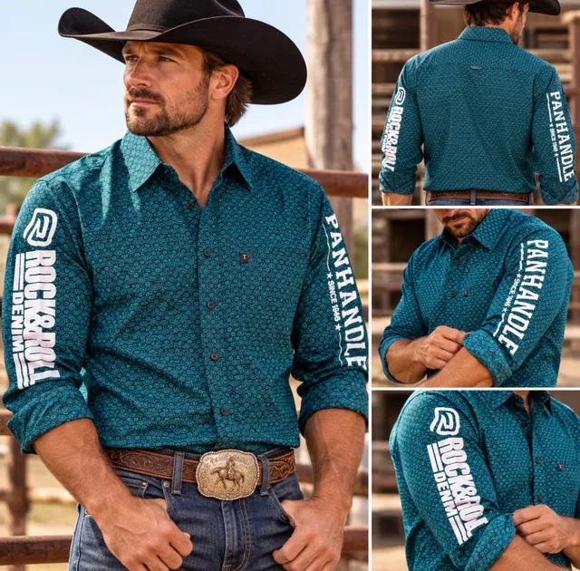 Panhandle Tuf Cooper Men’s M Western Shirt Rodeo Cowboy Pearl Snap Teal