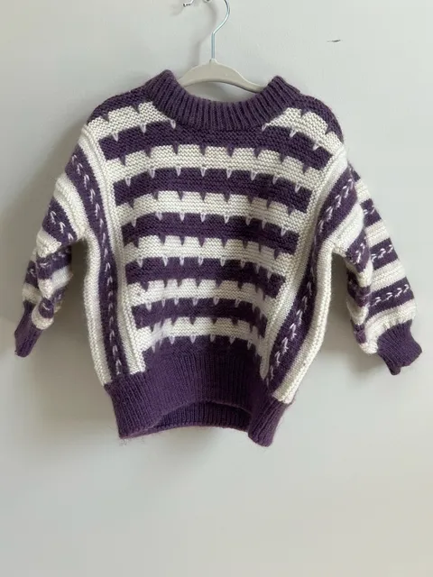 Kids Vintage Hand Knit Sweater Purple White Patterned 3T/4T