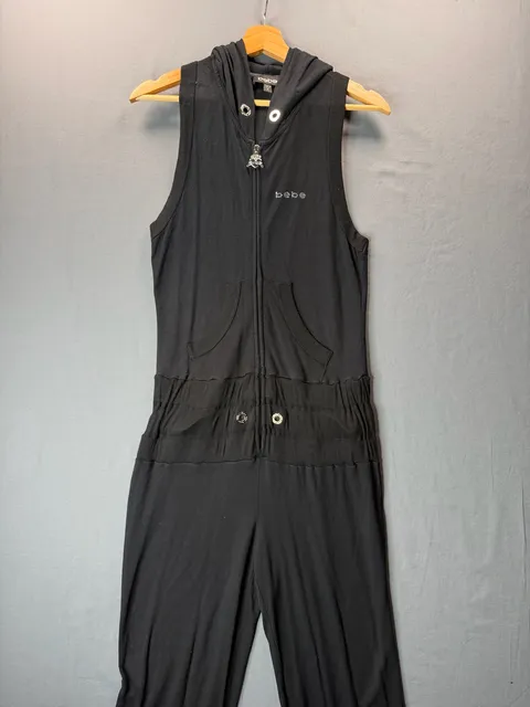 Vintage Y2K Bebe Jumpsuit Size M Black Cotton Blend Zip Up Hoodie Activewear