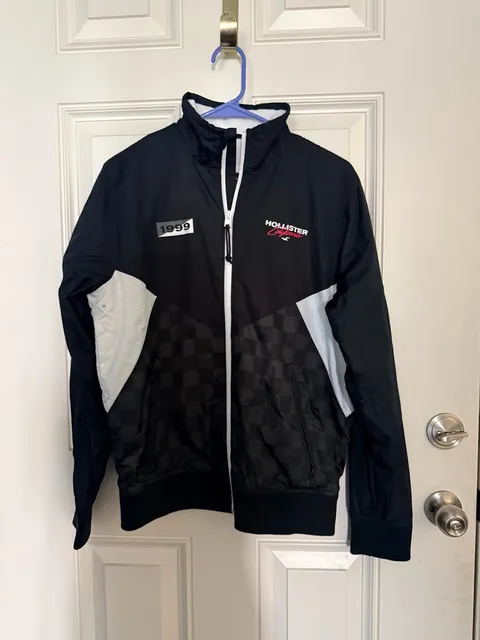 Hollister 1999 Racing Windbreaker Jacket Black White Checkered