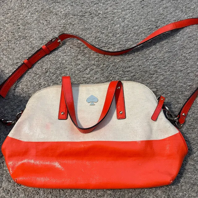 Kate Spade New York Orange and White Canvas Satchel Crossbody Bag