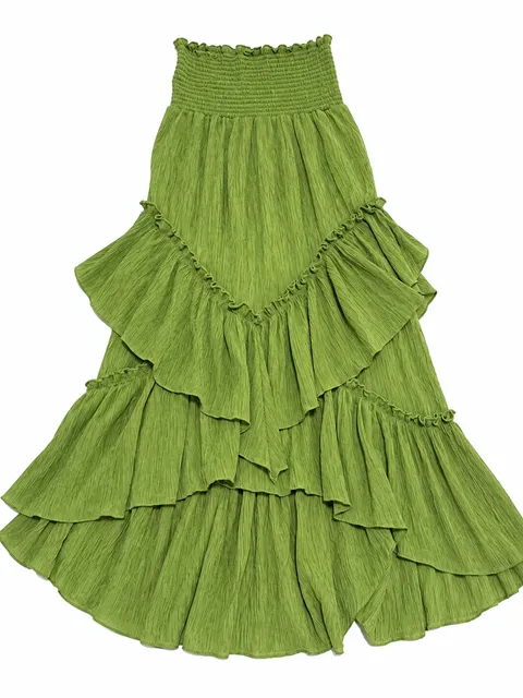 LIFE Ruffle Maxi Dress Size M Green Strapless Fairycore Asymmetrical