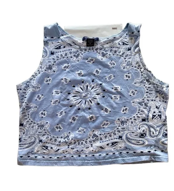Boston Proper Bandana Tank Size M Blue Paisley Rhinestone Studded