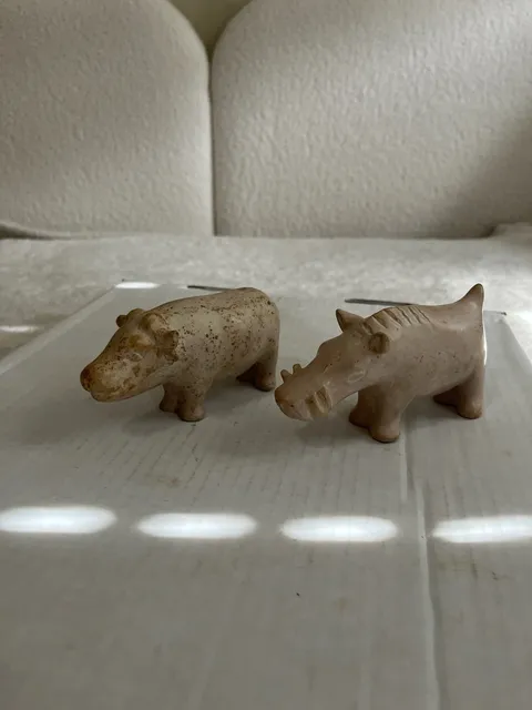 Hand Carved Soapstone Hippo Warthog Animal Figurine Set of 2