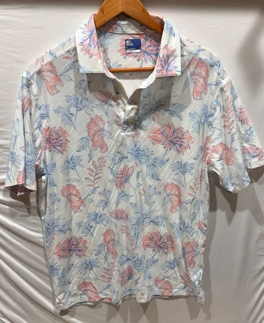 Rec+Relax Floral Polo Shirt Size L White Pink Blue Golf