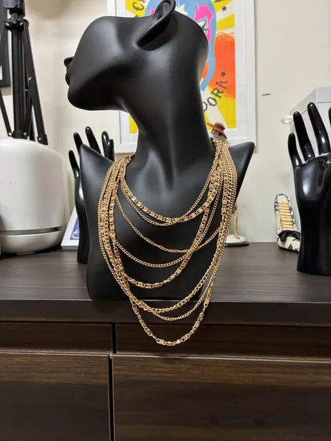 Coro Vintage Gold Tone Multi Strand Layered Chain Necklace