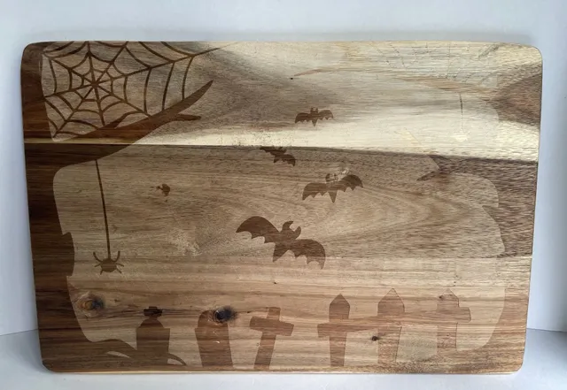Halloween Wooden Cutting Board Bats Graveyard Charcuterie Board