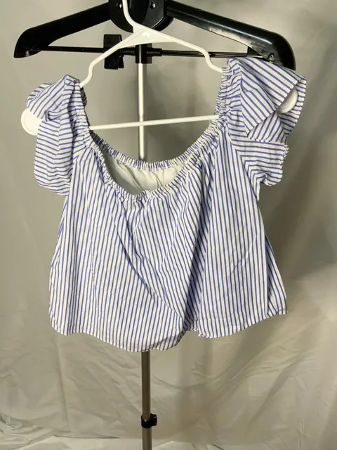 Zara Basic Collection Blue Stripe Off The Shoulder Crop Top Women Size Small
