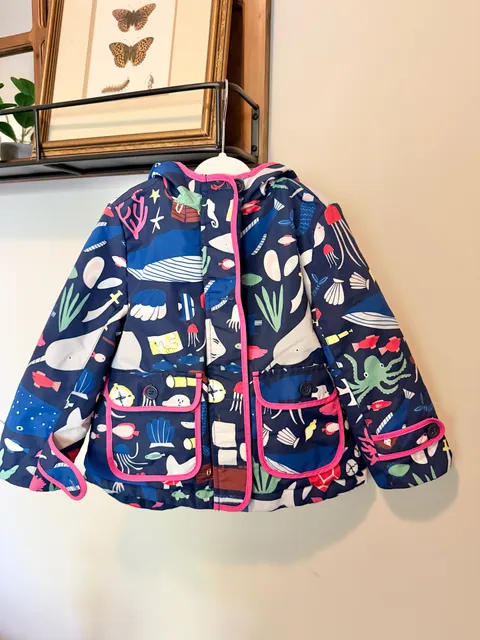 Mini Boden Hooded Coat Ocean Print 2-3Y