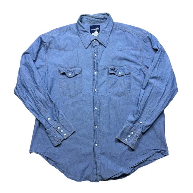 Wrangler Western Shirt XXL Blue Pearl Snap Long Sleeve denim