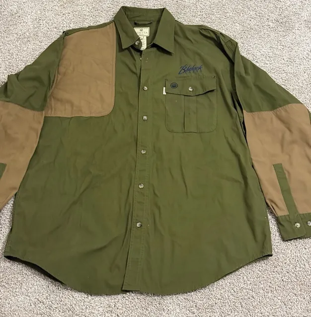 Beretta Hunting Shirt XL Olive Green Brown Shooting Patch Long Sleeve