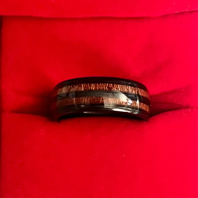 Tungsten Black Koa Wood Inlay 8mm Titanium Steel Band Size 9