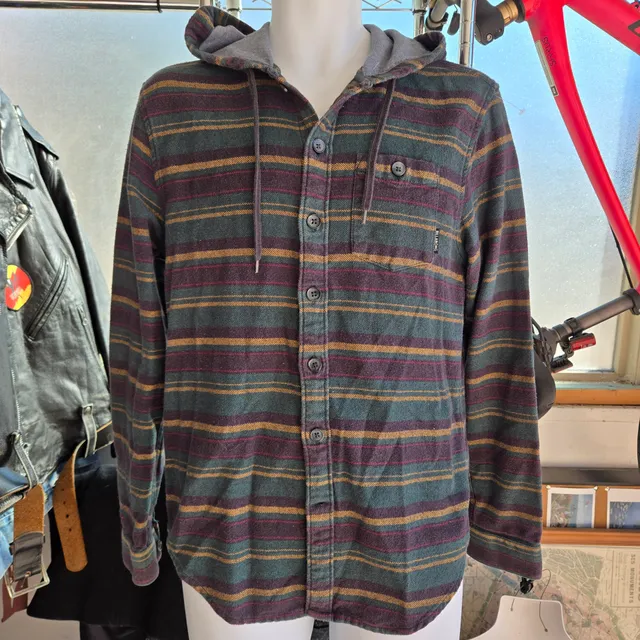 Billabong Striped Flannel Hoodie Shirt