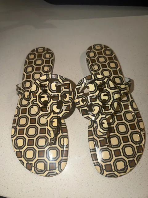 Tory Burch Miller Sandals Geometric Print Patent Leather 