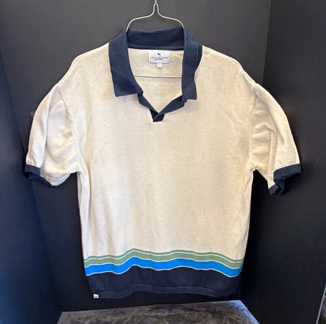 Simply Southern Outfitters Men's Polo Shirt L Short Sleeve Striped Knit Pullover