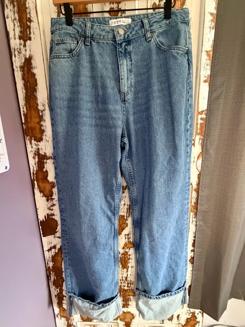Denim Co. Women’s Wide Leg Jeans Size 10 Medium Wash Cuff Hem Y2K Indie Sleaze