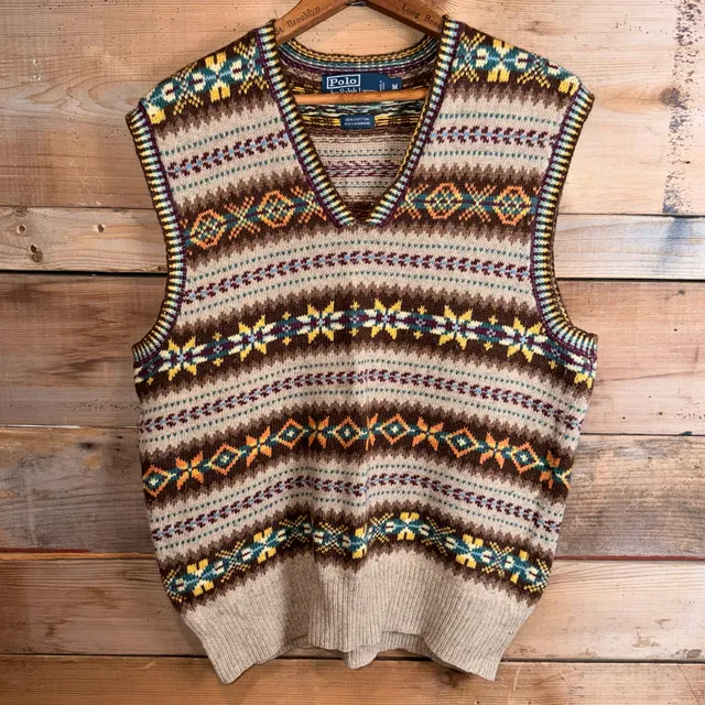 Polo Ralph Lauren Fair Isle Cotton Cashmere Sweater Vest VTG 90’s Size M