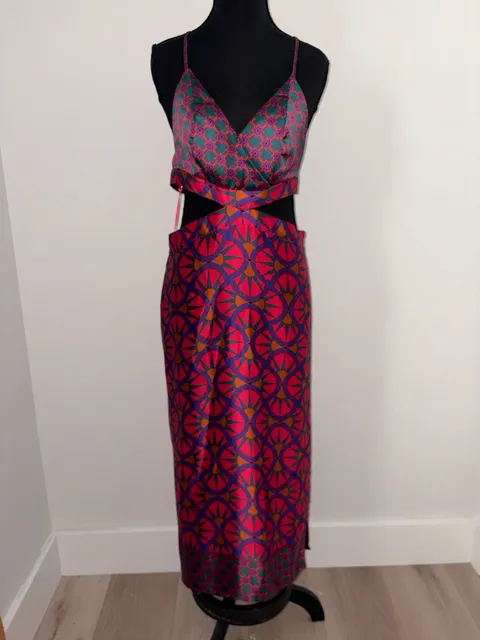 House of Harlow 1960 Cut Out Maxi Dress Size M Geometric Satin