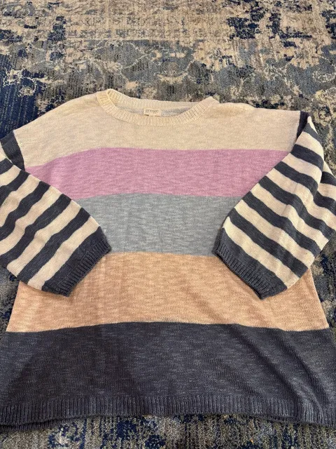Greige Striped Sweater Size L Multicolor Acrylic