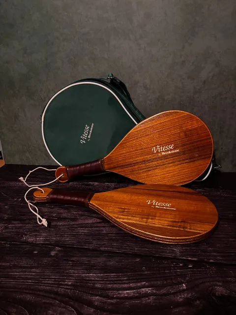 Vitesse by Brookstone Wood Paddle Ball Racquet Set of 2 With Green Carrying Case