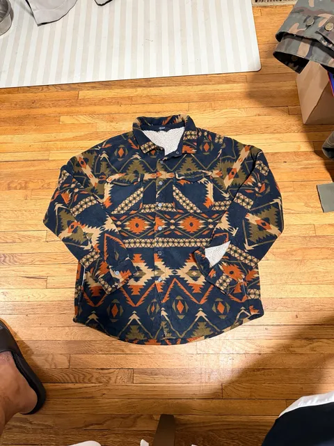 Aztec Print Fleece Button Down Shirt Jacket