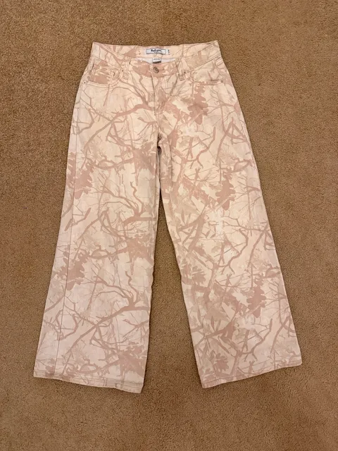 Refrain Los Angeles Wide Leg Jeans Size 3/26 Pink Tree Camo Denim Pants