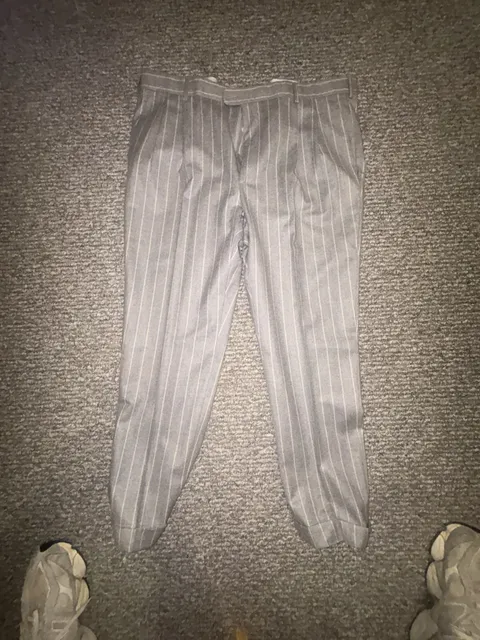 Zanella Bennett Pinstripe Wool Trousers Size 40 Gray Pleated Cuffed