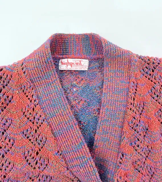 Vintage 60s Highpoint Cardigan Sweater Pink Purple Pointelle Knit Women’s M
