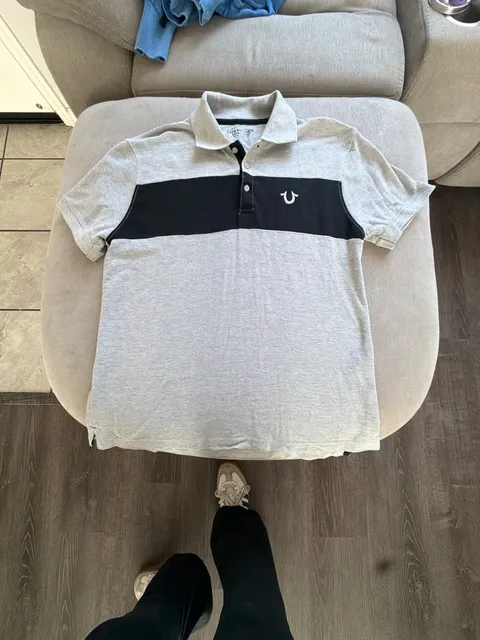 True Religion Polo Shirt Size XL Gray Black Colorblock
