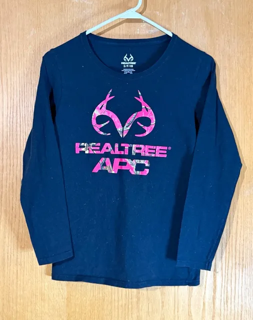 Realtree APC Women's S Black Pink Camo Long Sleeve Cotton T-Shirt