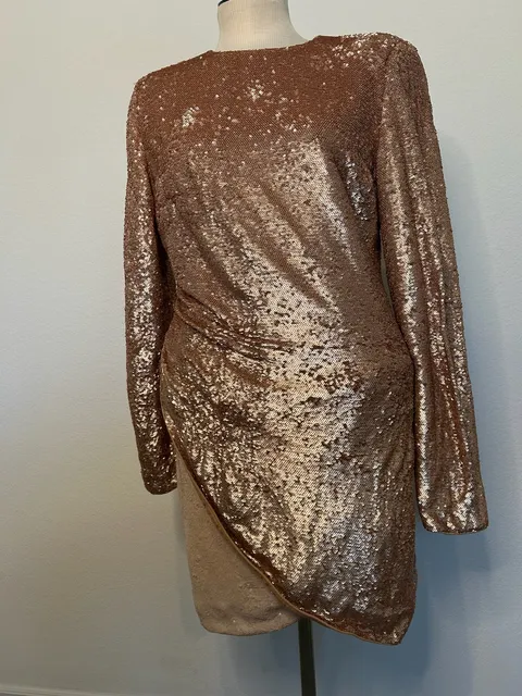 Keepsake Sequin Long Sleeve Mini Dress Rose Gold