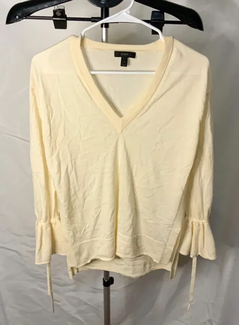 J.Crew V-Neck Sweater Women’s Size S Cream Ruffled Cuffs