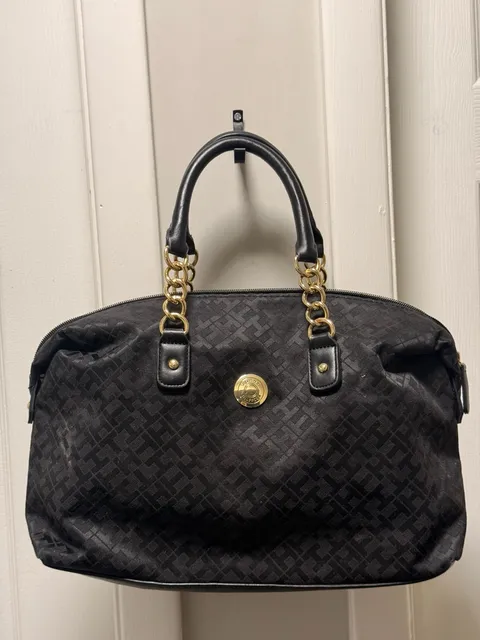 Tommy Hilfiger Monogram Black Satchel Handbag
