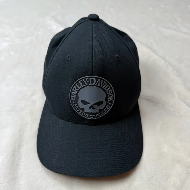 Harley-Davidson Flexfit Hat Size L/XL Black Skull Logo Cap