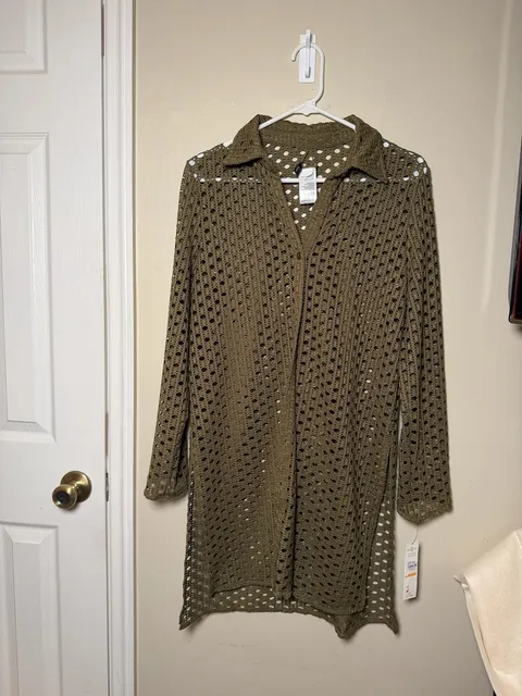Carmen Marc Valvo Swimwear Cover-Up Size S Olive Green Crochet