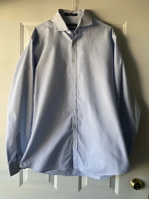 Forsyth of Canada Dress Shirt Size 16 1/2 36/37 Blue Micro Check Tailored Fit
