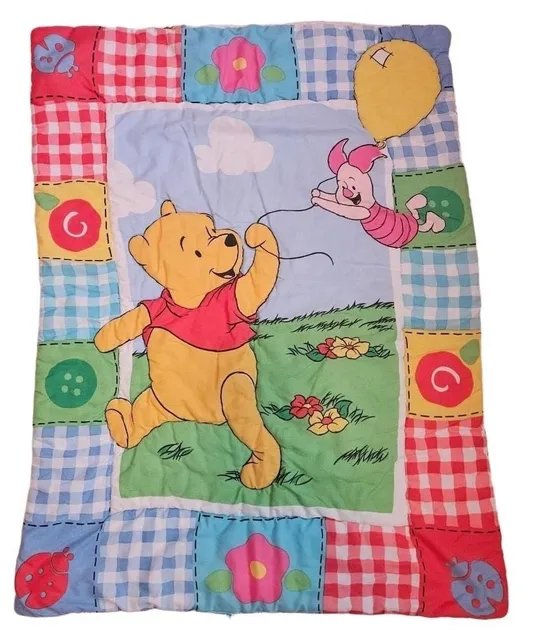Vtg 1998 Winnie the Pooh Crib Quilt Blanket Little Bedding Red Calliope Rare