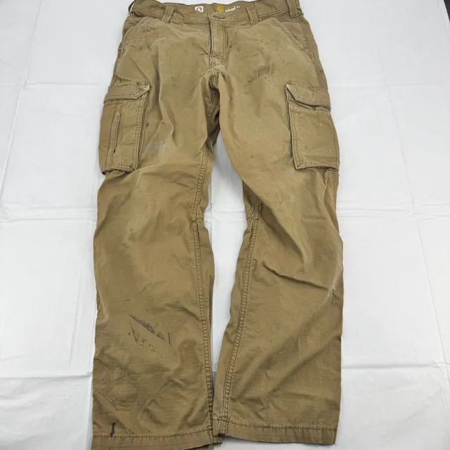 Heavy Distressed Carhartt Force Relaxed Fit Cargo Pants Size 34x32 Brown