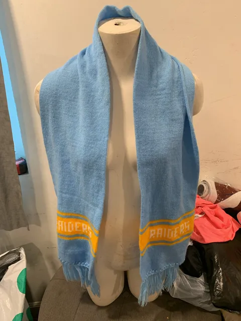 vintage Raiders Knit Scarf Light Blue Yellow Fringe Sports Fan Winter