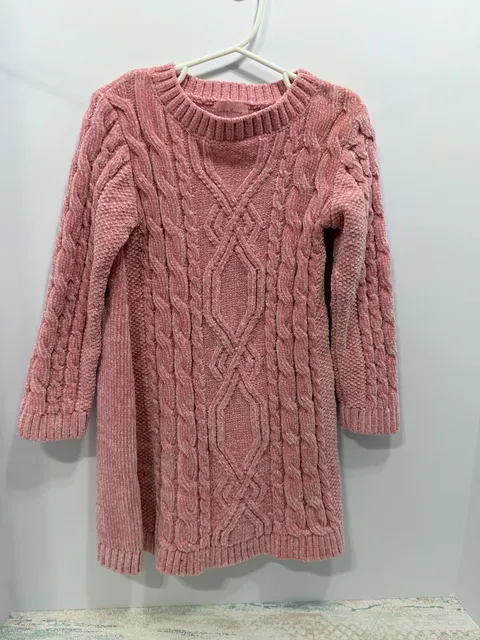 Lucky Penny Sweater Dress Size 5 Pink Chenille Cable Knit Long Sleeve