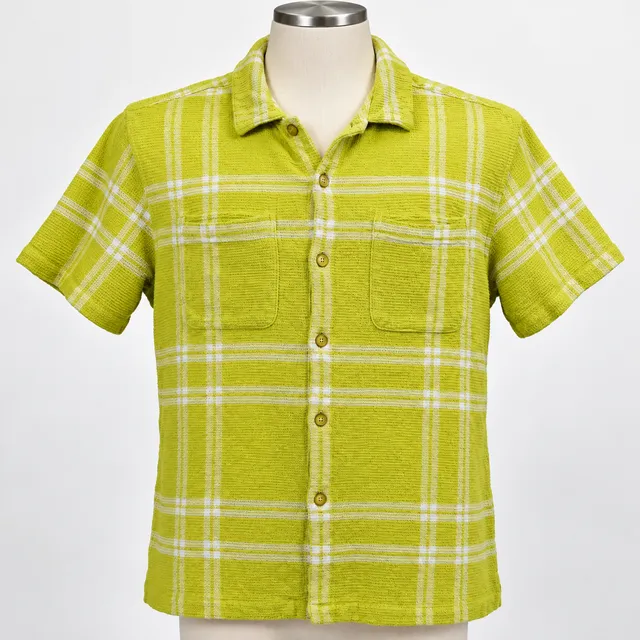 OBEY Men’s Large Lime Green Plaid Waffle Knit Short Sleeve Button-Up Shirt